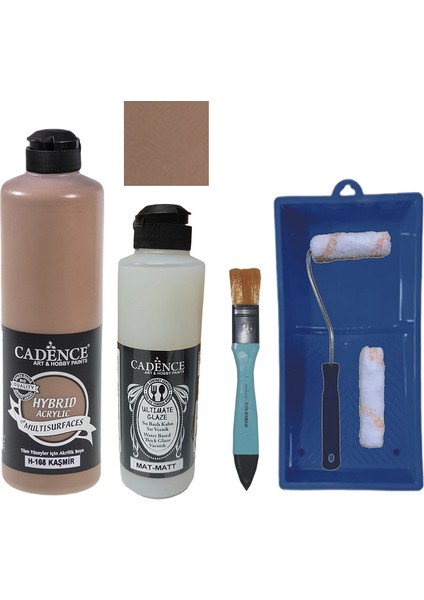 Mobilya Boyası - Multisurface H - 108 Kaşmir 500 ml + Ultimate Vernik Mat 250 ml + Saten Rulo Set