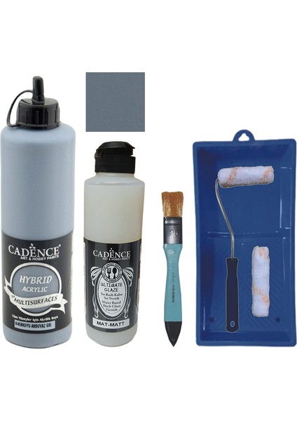 Mobilya Boyası - Multisurface H - 058 Koyu Arduvaz gr i 500 ml + Ultimate Vernik Mat 250 ml + Saten Rulo Set