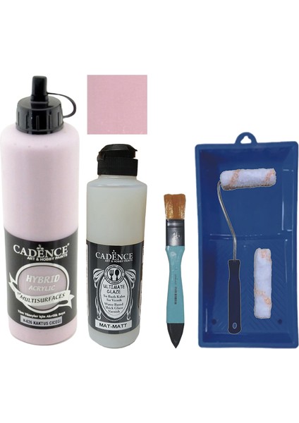 Mobilya Boyası - Multisurface H - 026 Kaktus Çiçeği 500 ml + Ultimate Vernik Mat 250 ml + Saten Rulo Set