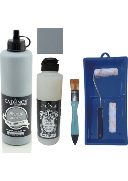 Mobilya Boyası - Multisurface H - 040 Delano 500 ml + Ultimate Vernik Mat 250 ml + Saten Rulo Set