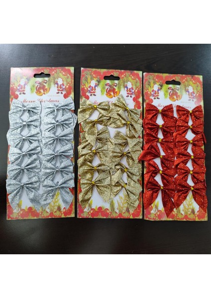 Yılbaşı Çam Ağacı Süsü 12 Adet Gold Simli Fiyonk modelleri