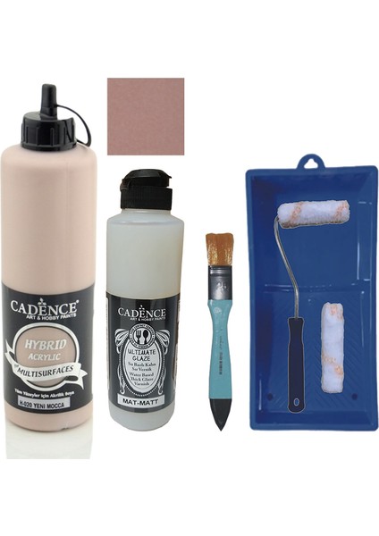 Mobilya Boyası - Multisurface H - 020 Yeni Mocca 500 ml + Ultimate Vernik Mat 250 ml + Saten Rulo Set