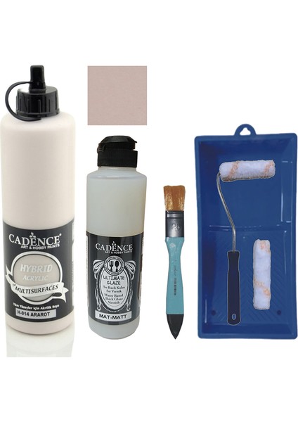 Mobilya Boyası - Multisurface H - 014 Ararot 500 ml + Ultimate Vernik Mat 250 ml + Saten Rulo Set