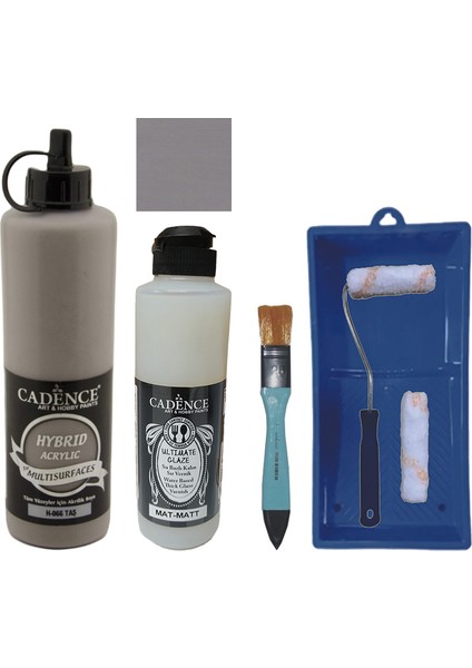 Mobilya Boyası - Multisurface H - 066 Taş 500 ml + Ultimate Vernik Mat 250 ml + Saten Rulo Set
