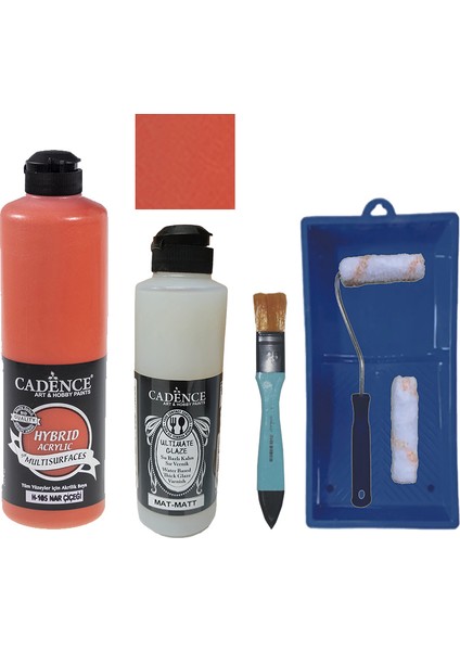 Mobilya Boyası - Multisurface H - 105 Nar Çiçeği 500 ml + Ultimate Vernik Mat 250 ml + Saten Rulo Set