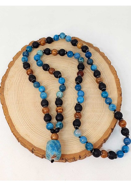 Apatit - Hematit - Lav Taşı & Venge Ağacı Tasarım Unisex Kolye (44355) fiyatları