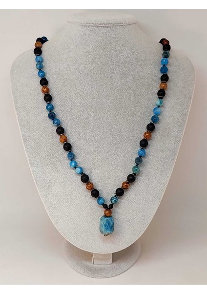 Apatit - Hematit - Lav Taşı & Venge Ağacı Tasarım Unisex Kolye (44355) modelleri