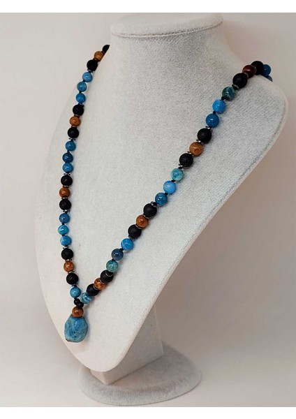 Apatit - Hematit - Lav Taşı & Venge Ağacı Tasarım Unisex Kolye (44355) fırsatları