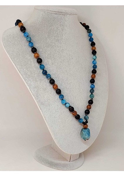 Apatit - Hematit - Lav Taşı & Venge Ağacı Tasarım Unisex Kolye (44355) indirimleri