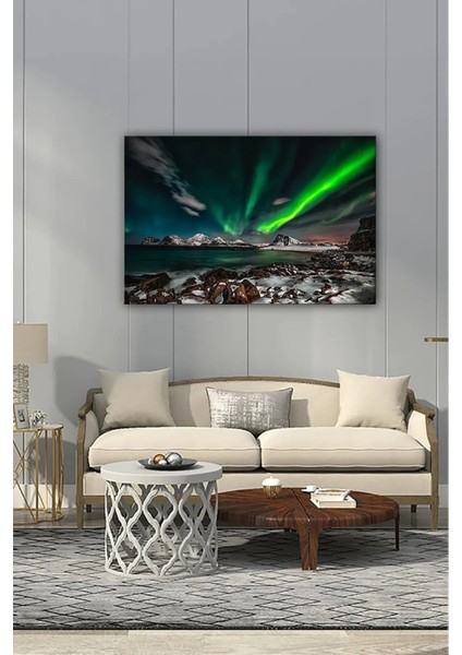 Dijital Baskılı Modern Doğa-Manzara Temalı Kuzey Yıldızları Ahşap Kanvas Tablo AR030441