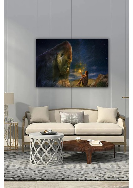 Dijital Baskılı Hayvan Figürlü Goril Desenli Ahşap Kanvas Tablo AR030435