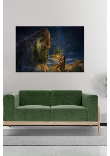 Dijital Baskılı Hayvan Figürlü Goril Desenli Ahşap Kanvas Tablo AR030435 fırsatları