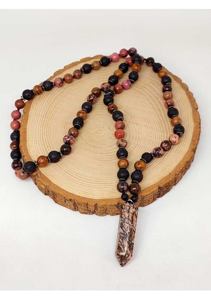 Rodonit - Hematit - Lav Taşı & Venge Ağacı Tasarım Unisex Kolye (44370) fiyatları