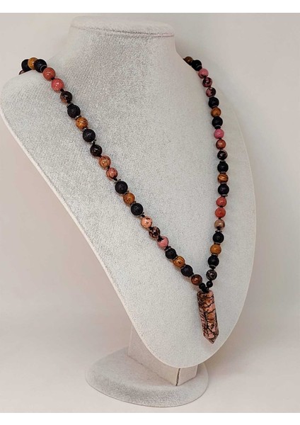 Rodonit - Hematit - Lav Taşı & Venge Ağacı Tasarım Unisex Kolye (44370) modelleri