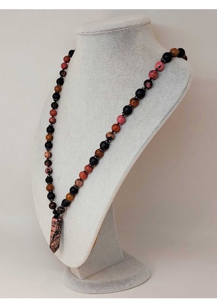 Rodonit - Hematit - Lav Taşı & Venge Ağacı Tasarım Unisex Kolye (44370) fırsatları