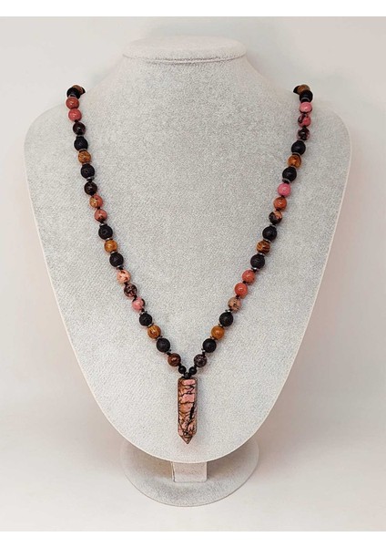 Rodonit - Hematit - Lav Taşı & Venge Ağacı Tasarım Unisex Kolye (44370) indirimleri