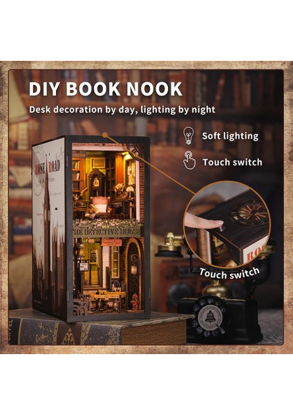 Book Nook Kiti, Toz Koruma Kılıflı, Kendin Yap Oyuncak Bebek Evleri, Minyatür Ev Kiti, LED Işıklı, Booknook Evleri, Yetişkinler Için Model Yapı Setleri (Rose Detective Agency SZ02B)