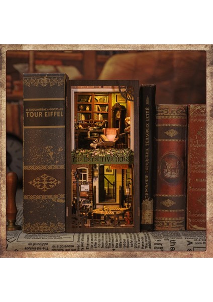 Book Nook Kiti, Toz Koruma Kılıflı, Kendin Yap Oyuncak Bebek Evleri, Minyatür Ev Kiti, LED Işıklı, Booknook Evleri, Yetişkinler Için Model Yapı Setleri (Rose Detective Agency SZ02B)