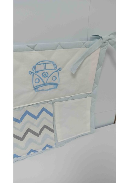 Beşik Düzenleyici Cepli Organizer Mavi Araba Nakışlı modelleri