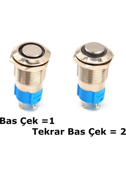 12MM Kalıcı Anahtar 12V 24V Mavi Işıklı Yuvarlak Metal