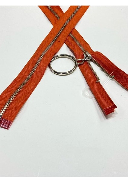 Demir Diş Kaban Mont Fermuarı / 80 cm / Turuncu / Gümüş Diş / No 4,5 fiyatları