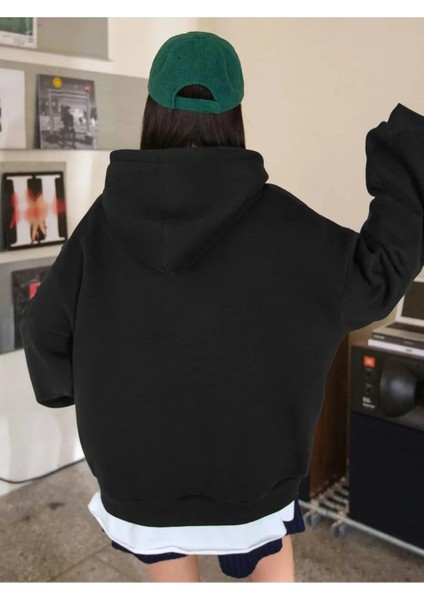 Siyah Kadın Sweatshirt Nice Baskılı Kapüşonu Rahat Giyim Oversize Sweatshirt fiyatları