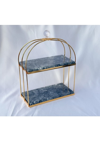 Bem Design İki Katlı Füme Doğal Mermer Banyo, Kozmetik, Takı Düzenleyici, Söz, Nişan Organizer, Sunumluk