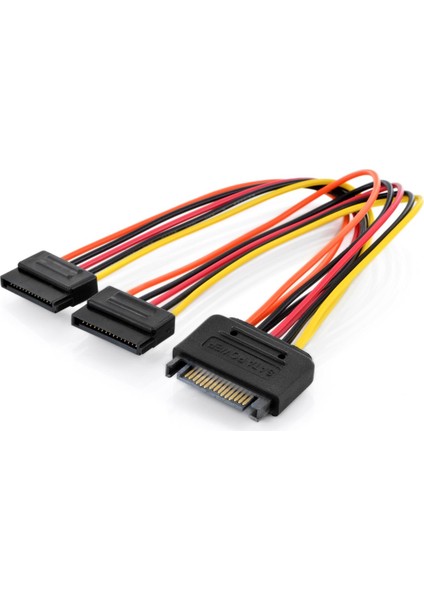 Dahili Y-güç kaynağı kablosu, Erkek/Dişi/Dişi, 0.3 metre,SATA 15-pin - 2 x SATA 15-pin
Internal Y-power supply cable M/F/F, 0.3m, SATA 15-pin - 2x SATA 15-pin