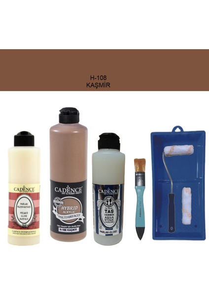 Banyo Mutfak - Multi H - 108 Kaşmir 500 ml Parlak Yüzey Astarı 250 ml Taş Vernik 250 ml Saten Rulo Set