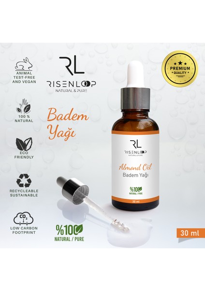 Risen Loop Risenloop Badem(Tatlı) Yağı Soğuk Sıkım %100 Saf Doğal Seyreltilmemiş 30 ml