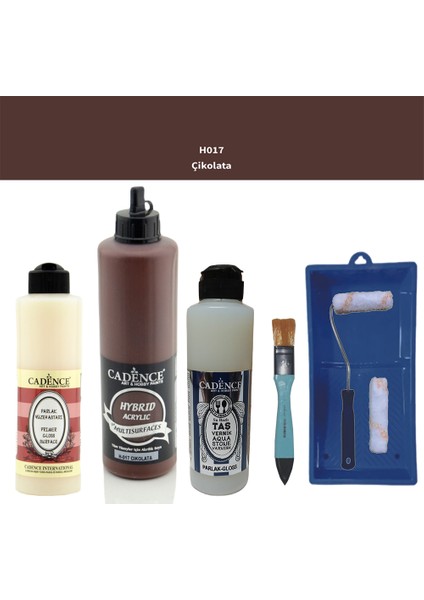 Banyo Mutfak - Multi H - 017 Çikolata 500 ml Parlak Yüzey Astarı 250 ml Taş Vernik 250 ml Saten Rulo Set