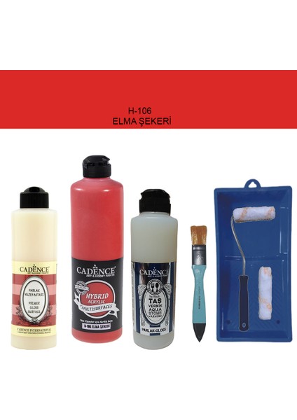 Banyo Mutfak - Multi H - 106 Elma Şekeri 500 ml Parlak Yüzey Astarı 250 ml Taş Vernik 250 ml Saten Rulo Set