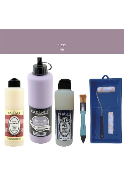 Banyo Mutfak - Multi H - 033 Irıs 500 ml Parlak Yüzey Astarı 250 ml Taş Vernik 250 ml Saten Rulo Set