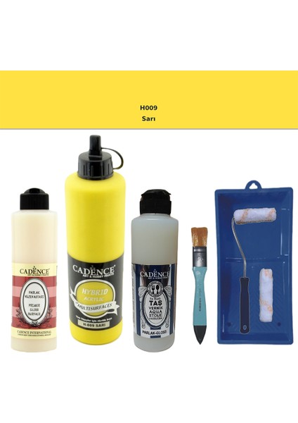 Banyo Mutfak - Multi H - 009 Sarı 500 ml Parlak Yüzey Astarı 250 ml Taş Vernik 250 ml Saten Rulo Set