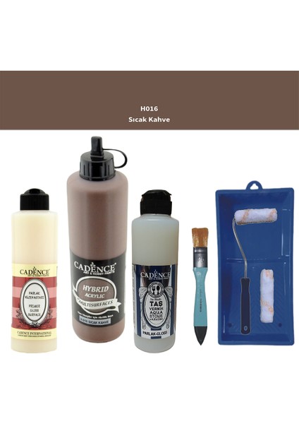 Banyo Mutfak - Multi H - 016 Sıcak Kahve 500 ml Parlak Yüzey Astarı 250 ml Taş Vernik 250 ml Saten Rulo Set