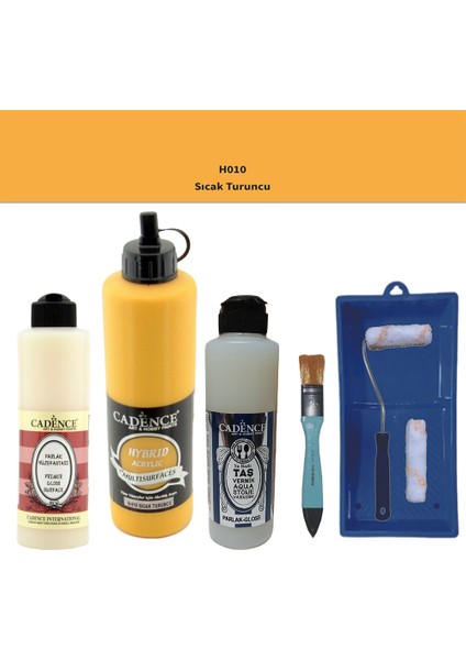 Banyo Mutfak - Multi H - 010 Sıcak Turuncu 500 ml Parlak Yüzey Astarı 250 ml Taş Vernik 250 ml Saten Rulo Set