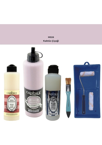 Banyo Mutfak - Multi H - 026 Kaktus Çiçeği 500 ml Parlak Yüzey Astarı 250 ml Taş Vernik 250 ml Saten Rulo Set