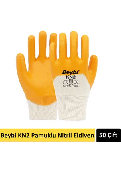 Kn2 Pamuklu Sarı Nitril Eldiveni 50 Çift No:10