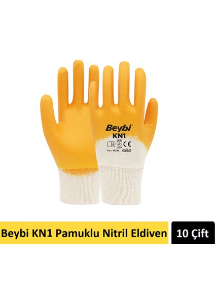 Kn1 Pamuklu Sarı Nitril Eldiveni 10 Çift No:9