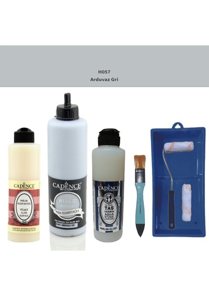 Banyo Mutfak - Multi H - 057 Arduvaz gr i 500 ml Parlak Yüzey Astarı 250 ml Taş Vernik 250 ml Saten Rulo Set