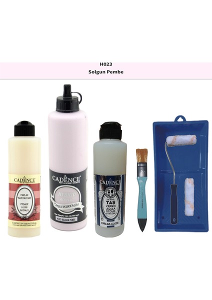 Banyo Mutfak - Multi H - 023 Solgun Pembe 500 ml Parlak Yüzey Astarı 250 ml Taş Vernik 250 ml Saten Rulo Set