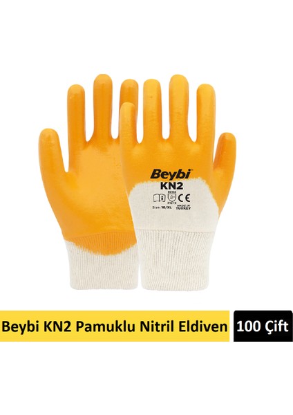 Kn2 Pamuklu Sarı Nitril Eldiveni 100 Çift No:9