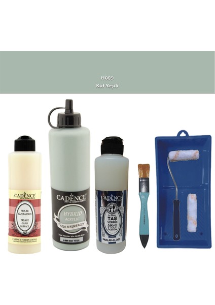 Banyo Mutfak - Multi H - 089 Küf Yeşili 500 ml Parlak Yüzey Astarı 250 ml Taş Vernik 250 ml Saten Rulo Set