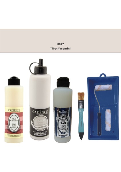 Banyo Mutfak - Multi H - 077 Tibet Yasemini 500 ml Parlak Yüzey Astarı 250 ml Taş Vernik 250 ml Saten Rulo Set