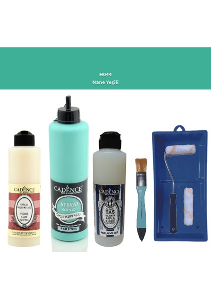 Banyo Mutfak - Multi H - 044 N yeşil 500 ml Parlak Yüzey Astarı 250 ml Taş Vernik 250 ml Saten Rulo Set