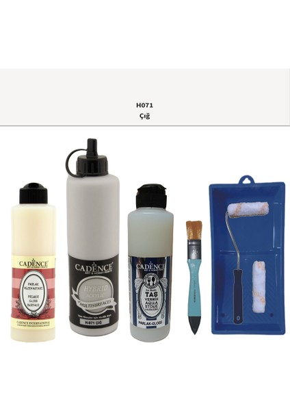 Banyo Mutfak - Multi H - 071 Çığ 500 ml Parlak Yüzey Astarı 250 ml Taş Vernik 250 ml Saten Rulo Set