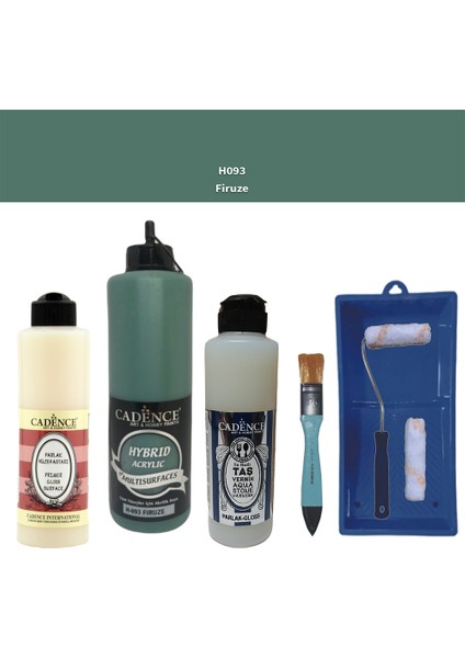 Banyo Mutfak - Multi H - 093 Firuze 500 ml Parlak Yüzey Astarı 250 ml Taş Vernik 250 ml Saten Rulo Set