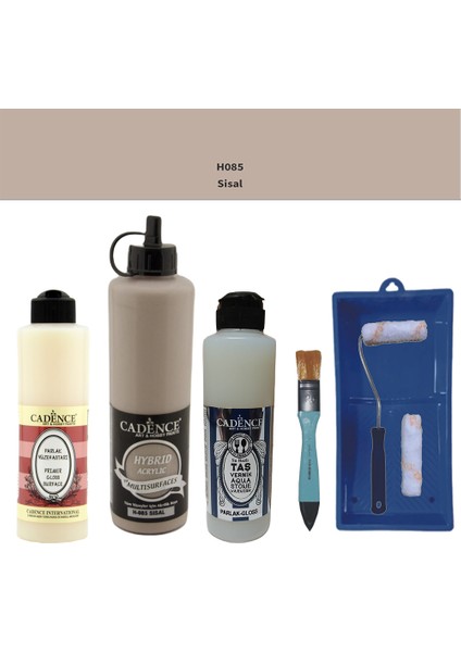 Banyo Mutfak - Multi H - 085 Sisal 500 ml Parlak Yüzey Astarı 250 ml Taş Vernik 250 ml Saten Rulo Set