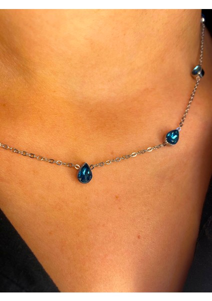 Gümüş Kaplama Çelik Yağmur Damlası Kolye