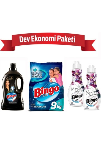 Matik 9kg+2 Adet Bingo Soft Yumuşatıcı Manolya+1 Adet 2ltsiyah Sıvı Deterjan